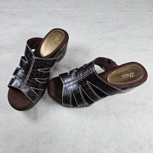 Bass Shoes - NEW Bass Leather Wedge Mule Open Toe Shoes SIze 6
